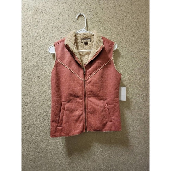 NWT Legacy Falls Western Rose Pink Faux Suede Sherpa Lined Zipper Light Vest Sm - Picture 2 of 6